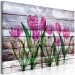 Canvas Art Print Spring Poetry (1-part) wide - tulips on a wooden background 128774 additionalThumb 2