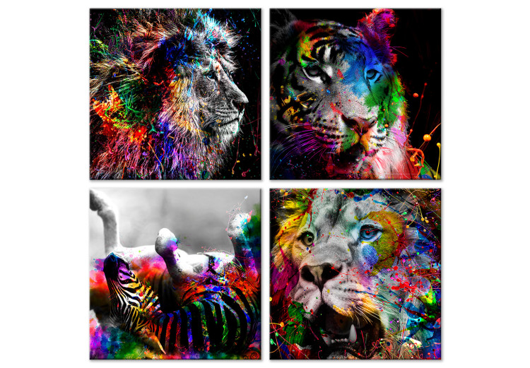 Canvas Art Print Wilderness and Beauty (4-piece) - abstract colorful animals 129874