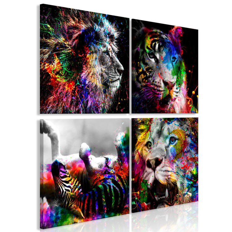 Canvas Art Print Wilderness and Beauty (4-piece) - abstract colorful animals 129874 additionalImage 2