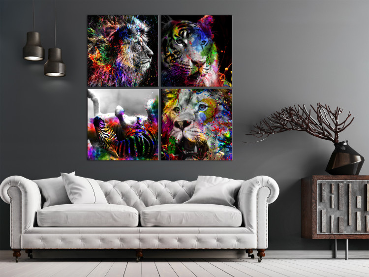 Canvas Art Print Wilderness and Beauty (4-piece) - abstract colorful animals 129874 additionalImage 3