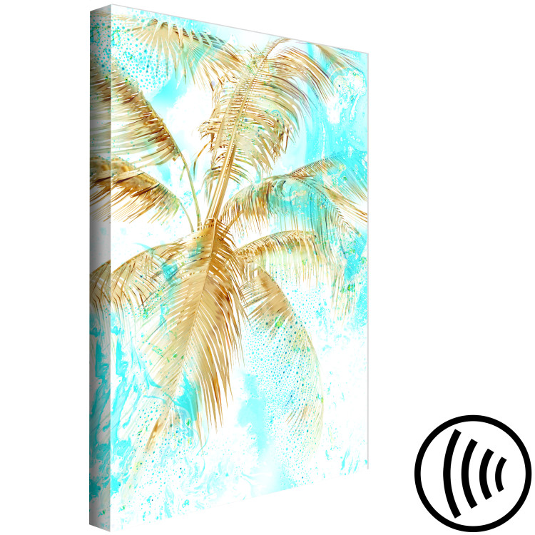 Canvas Art Print Golden palm leaves - tropical landscape on a blue background 131674 additionalImage 6