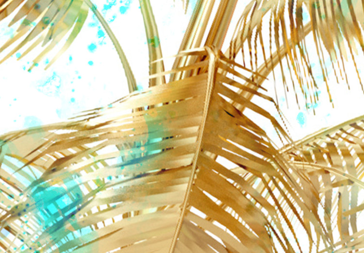 Canvas Art Print Golden palm leaves - tropical landscape on a blue background 131674 additionalImage 4