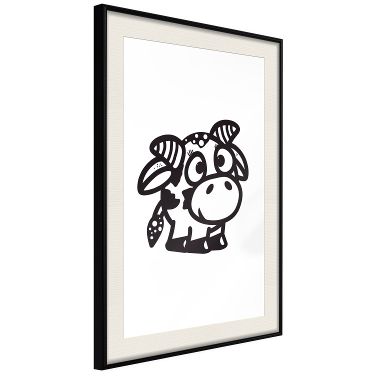 Wall Poster Happy Cow - black small and cute animal on a solid white background 135174 additionalImage 20