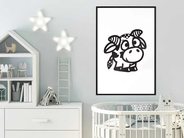 Wall Poster Happy Cow - black small and cute animal on a solid white background 135174 additionalImage 17