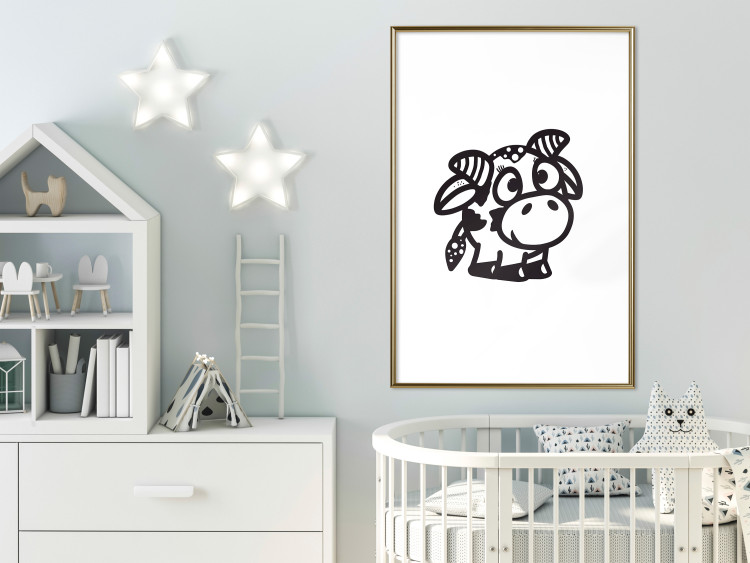 Wall Poster Happy Cow - black small and cute animal on a solid white background 135174 additionalImage 13