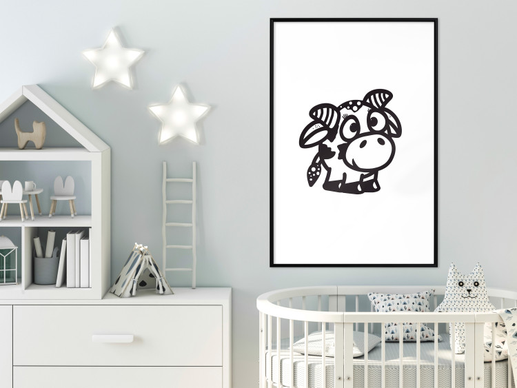 Wall Poster Happy Cow - black small and cute animal on a solid white background 135174 additionalImage 10