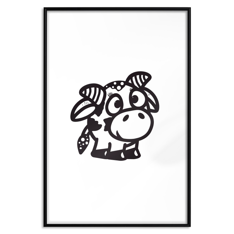 Wall Poster Happy Cow - black small and cute animal on a solid white background 135174 additionalImage 3