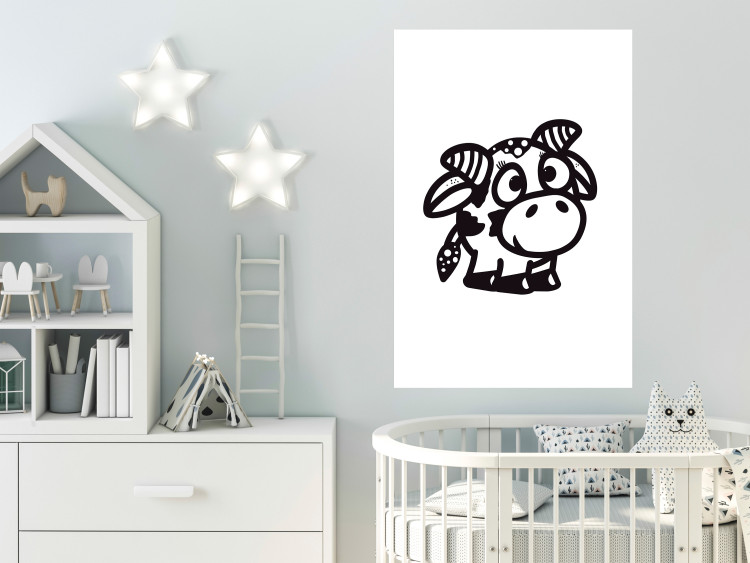 Wall Poster Happy Cow - black small and cute animal on a solid white background 135174 additionalImage 18