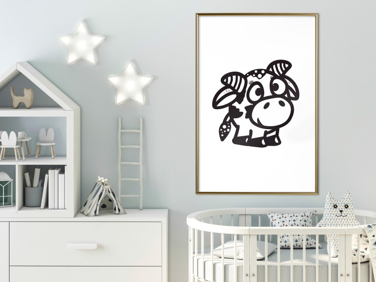 Wall Poster Happy Cow - black small and cute animal on a solid white background 135174 additionalImage 9