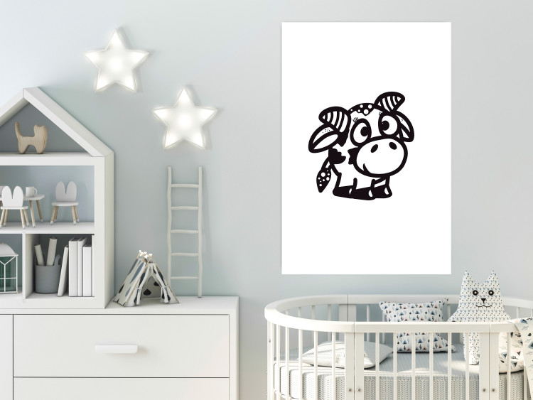 Wall Poster Happy Cow - black small and cute animal on a solid white background 135174 additionalImage 11