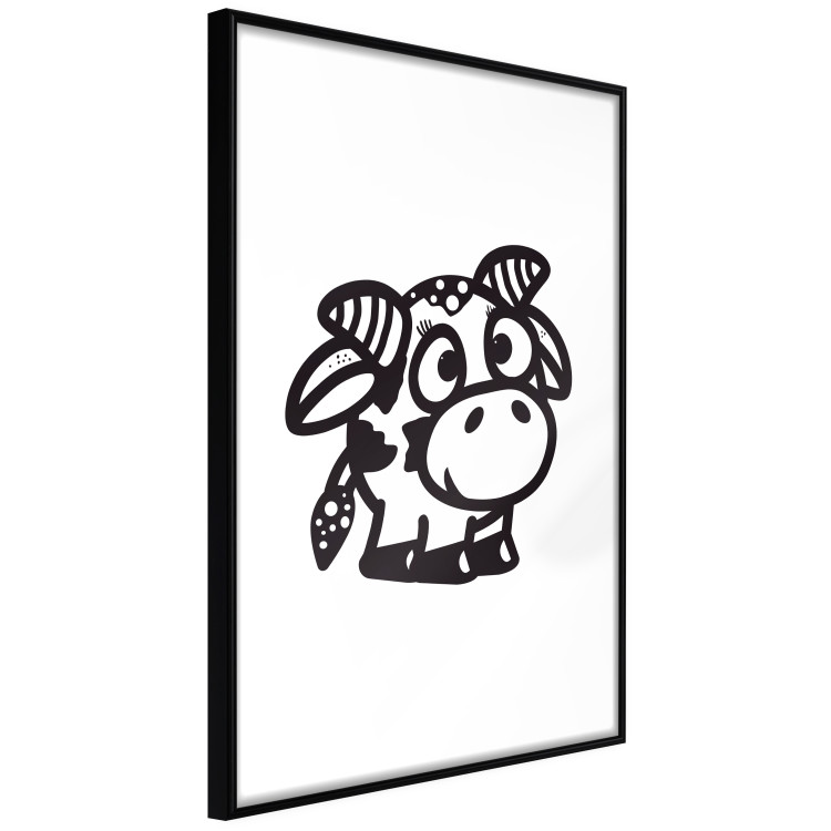 Wall Poster Happy Cow - black small and cute animal on a solid white background 135174 additionalImage 24