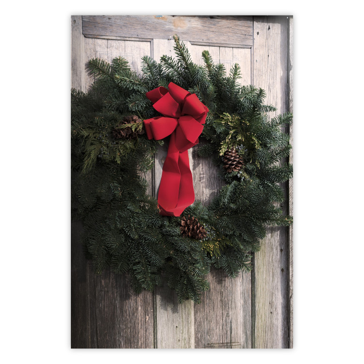 Poster Christmas Wreath - round spruce decoration hung on the door 137974