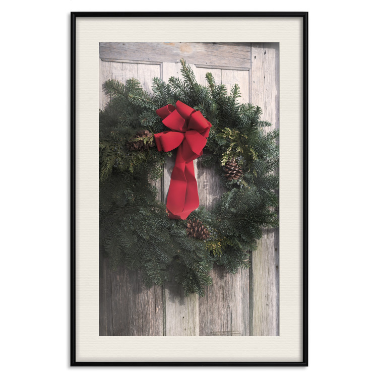Poster Christmas Wreath - round spruce decoration hung on the door 137974 additionalImage 3
