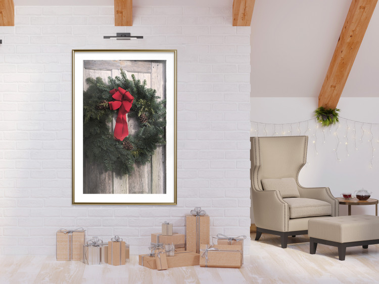 Poster Christmas Wreath - round spruce decoration hung on the door 137974 additionalImage 14