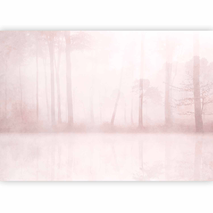 Wall Mural Misty glade - landscape of a calm white forest with trees and a lake 142674 additionalImage 5