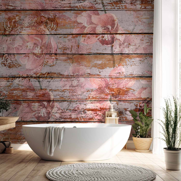 Photo Wallpaper Painted orchids - floral motif on a background of old wooden boards 142774 additionalImage 8