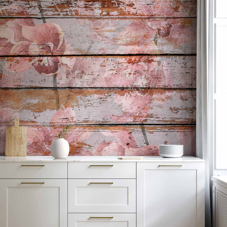 Photo Wallpaper Painted orchids - floral motif on a background of old wooden boards 142774 additionalImage 6