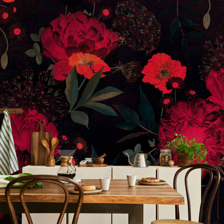 Wall Mural Nature - energetic composition of colourful flowers on a black background 143174 additionalImage 6