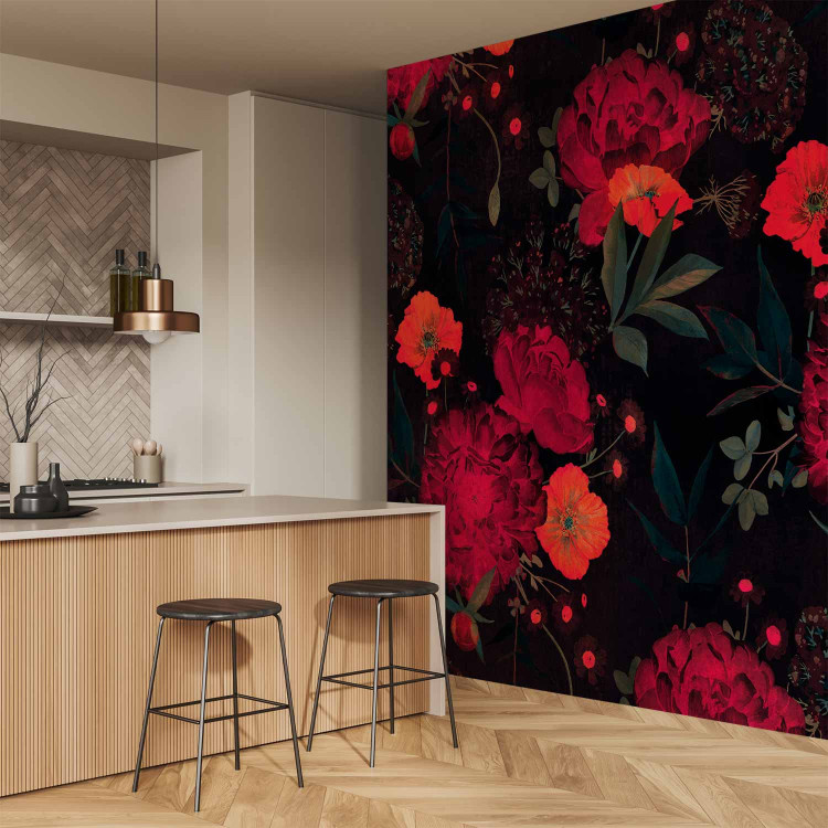Wall Mural Nature - energetic composition of colourful flowers on a black background 143174 additionalImage 7