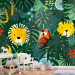 Photo Wallpaper Jungle - animal motif on background with green leaves and red parrot 143574 additionalThumb 8