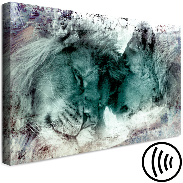 Canvas Art Print Lions (1-piece) - animals in loving harmony in cool colors 145174 additionalImage 6
