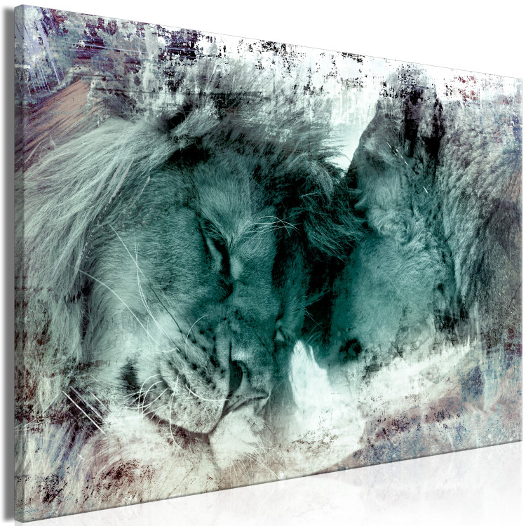 Canvas Art Print Lions (1-piece) - animals in loving harmony in cool colors 145174 additionalImage 2