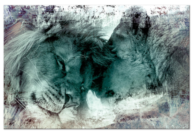 Canvas Art Print Lions (1-piece) - animals in loving harmony in cool colors 145174