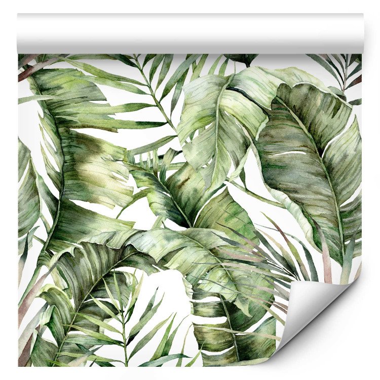 Wallpaper In an Exotic Thicket - Large Intertwined Green Leaves 149874 additionalImage 1