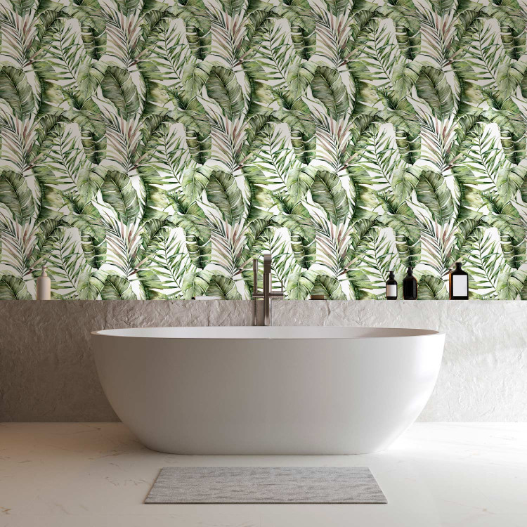 Wallpaper In an Exotic Thicket - Large Intertwined Green Leaves 149874 additionalImage 10