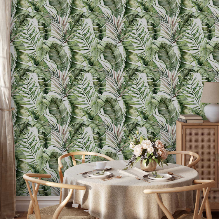 Wallpaper In an Exotic Thicket - Large Intertwined Green Leaves 149874 additionalImage 8