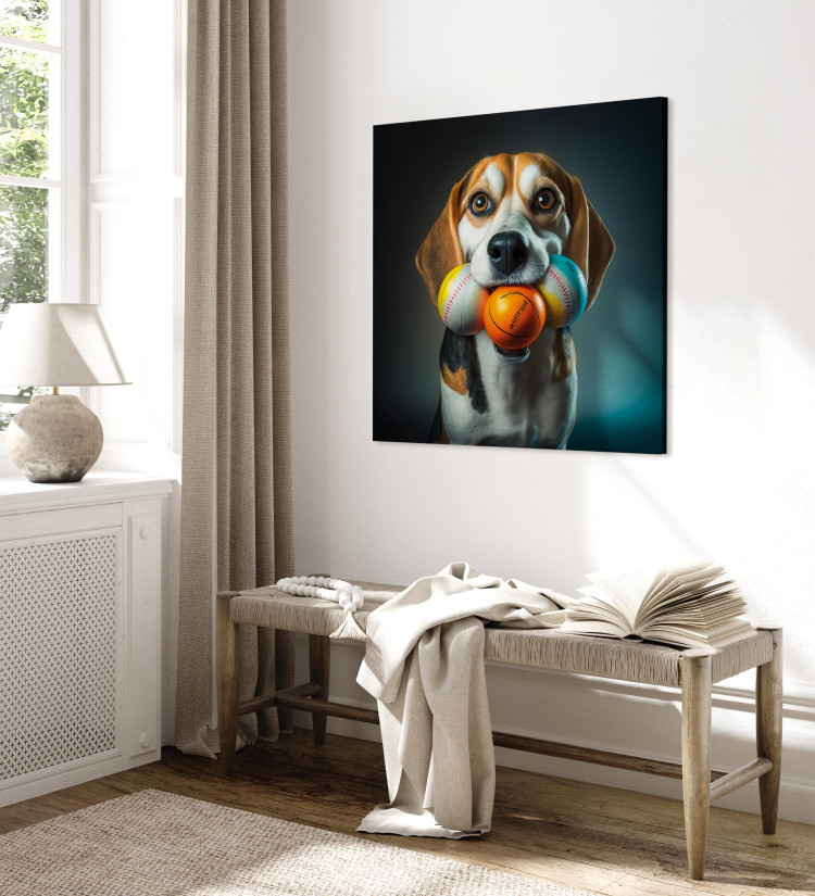Canvas Print AI Beagle Dog - Portrait of a Animal With Three Balls in Its Mouth - Square 150174 additionalImage 10