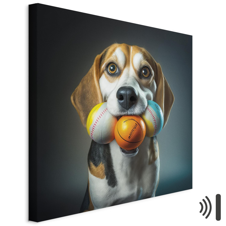 Canvas Print AI Beagle Dog - Portrait of a Animal With Three Balls in Its Mouth - Square 150174 additionalImage 8