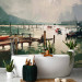 Wall Mural By the Lake - Painting Sketch, Morning, Landscape With a Boat and Mountains in the Background 150574 additionalThumb 8