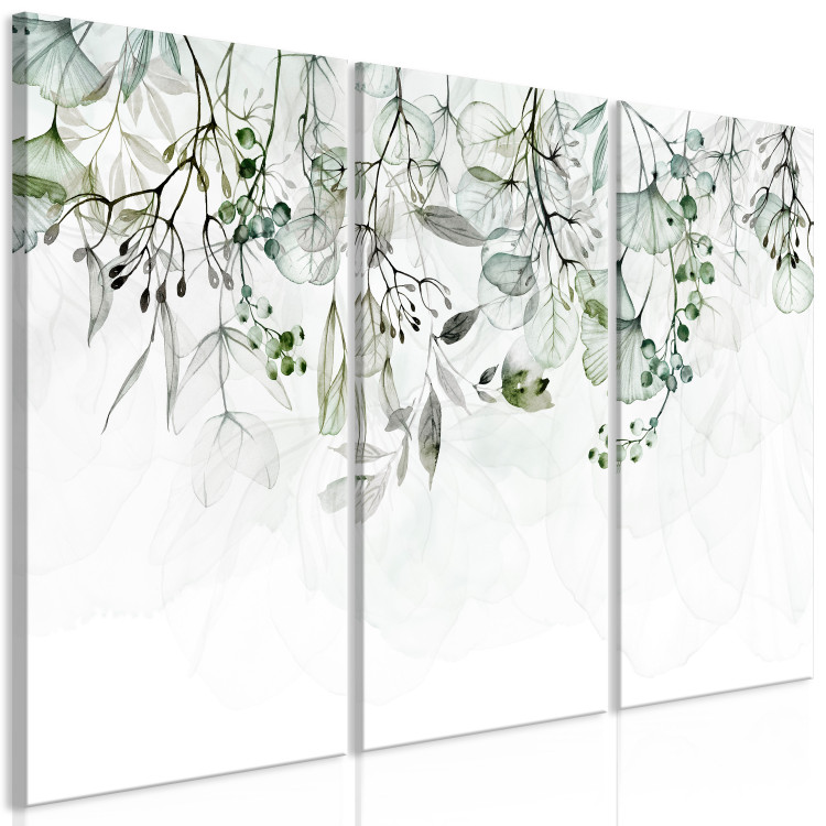 Canvas Watercolor Nature - Green Leaves and Flowers on a White Background 151774 additionalImage 2