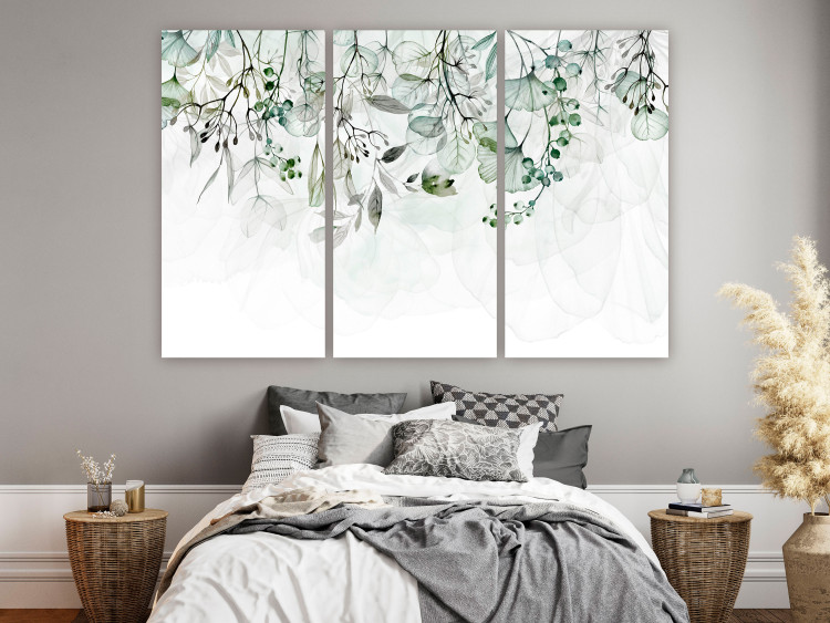 Canvas Watercolor Nature - Green Leaves and Flowers on a White Background 151774 additionalImage 3