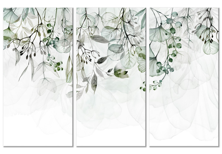 Canvas Watercolor Nature - Green Leaves and Flowers on a White Background 151774