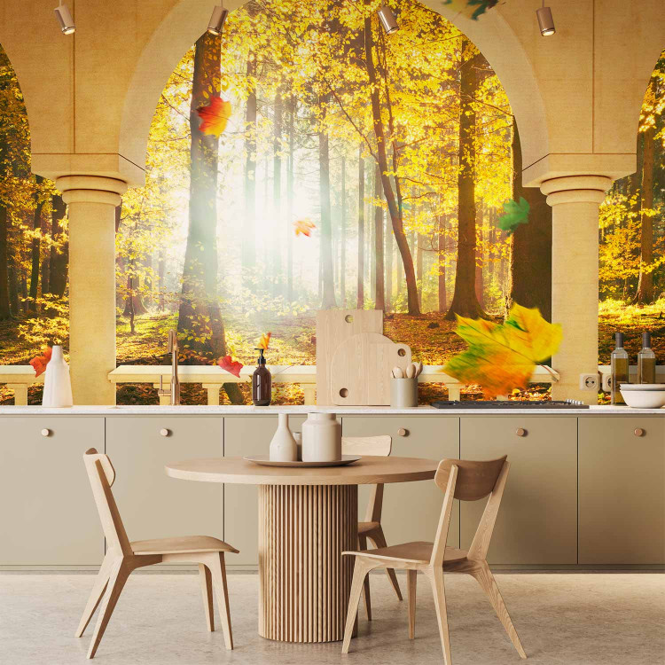 Wall Mural Space - Landscape from a Window with Autumn Trees and Falling Leaves 60574 additionalImage 6