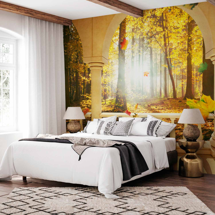 Wall Mural Space - Landscape from a Window with Autumn Trees and Falling Leaves 60574 additionalImage 2