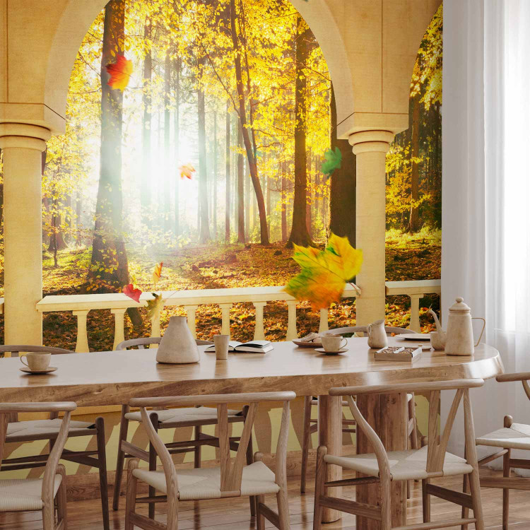 Wall Mural Space - Landscape from a Window with Autumn Trees and Falling Leaves 60574 additionalImage 4
