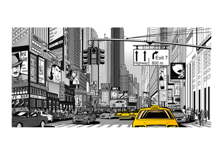 Wall Mural Comic New York - Black and White Architecture with Yellow Taxis 61474 additionalImage 1