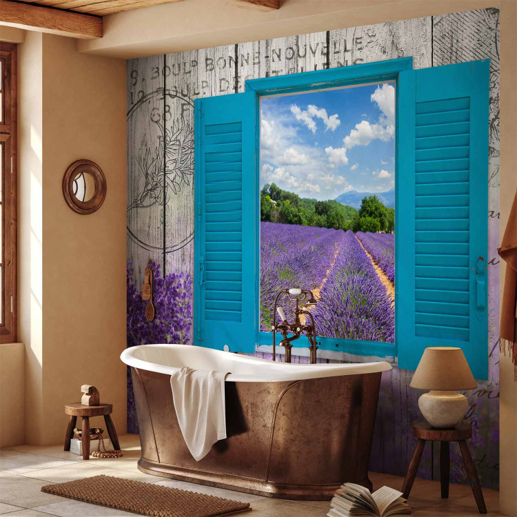 Wall Mural Postcard from Provence - Provencal motifs in retro style, window overlooking the lavender field 64174 additionalImage 8