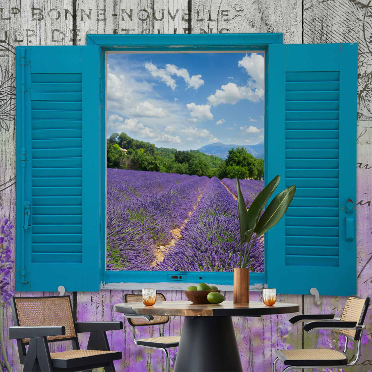 Wall Mural Postcard from Provence - Provencal motifs in retro style, window overlooking the lavender field 64174 additionalImage 6