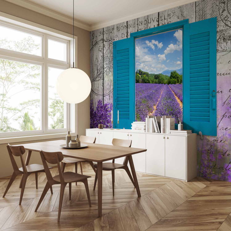 Wall Mural Postcard from Provence - Provencal motifs in retro style, window overlooking the lavender field 64174 additionalImage 7