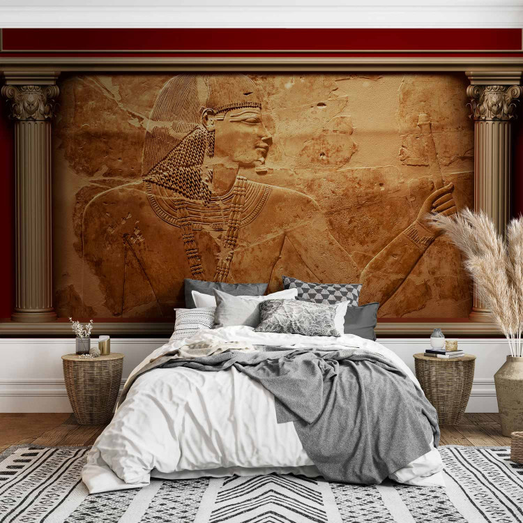 Wall Mural Ancient Egypt - sculpture of a pharaoh on a sand background with two columns 90474 additionalImage 2