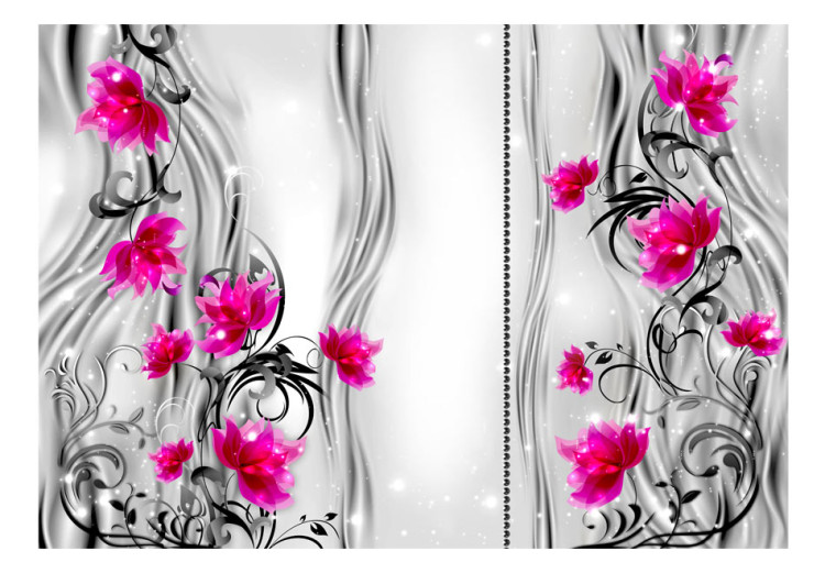 Wall Mural Pink flowers - floral motif on a background of subtle patterns with shine 97174 additionalImage 1