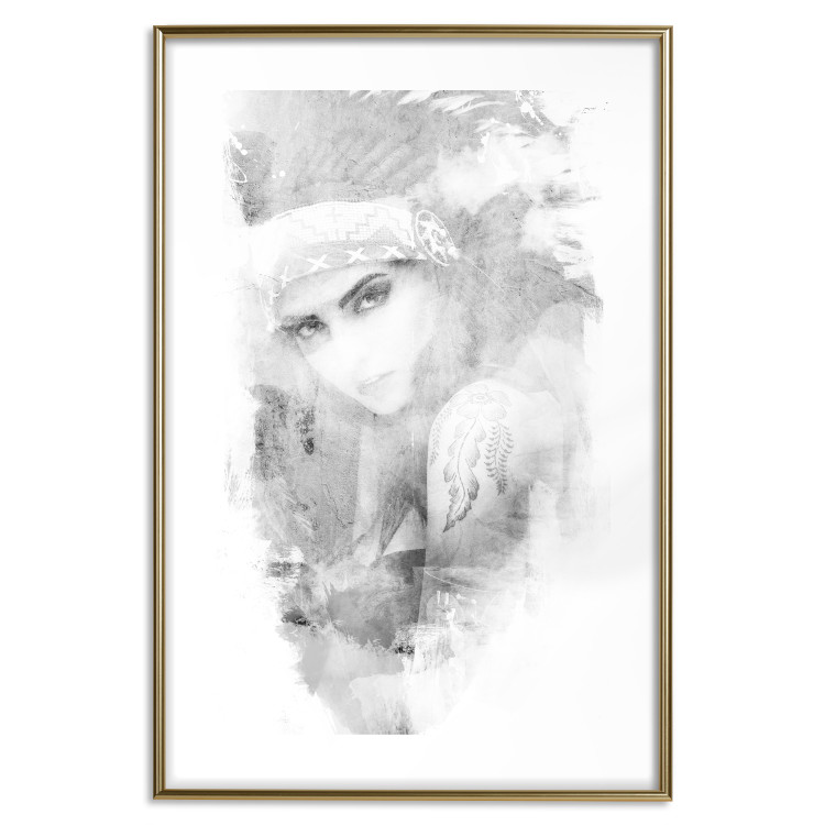 Wall Poster Ethnic Gaze - black portrait of an indigenous woman on white background 123284 additionalImage 16