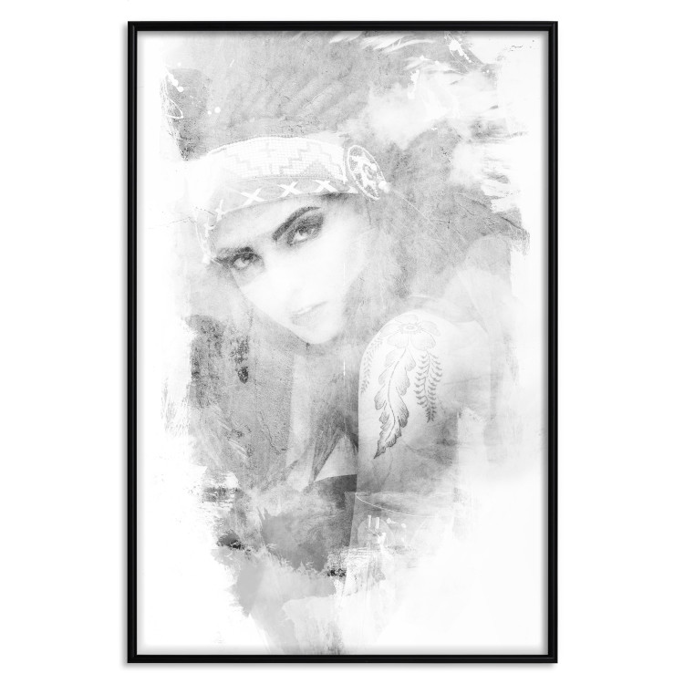 Wall Poster Ethnic Gaze - black portrait of an indigenous woman on white background 123284 additionalImage 24