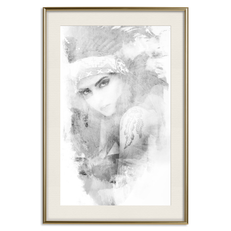 Wall Poster Ethnic Gaze - black portrait of an indigenous woman on white background 123284 additionalImage 19