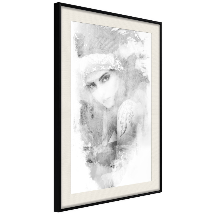 Wall Poster Ethnic Gaze - black portrait of an indigenous woman on white background 123284 additionalImage 3