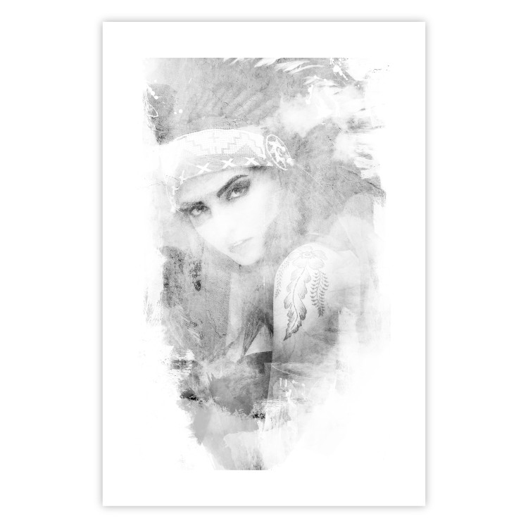 Wall Poster Ethnic Gaze - black portrait of an indigenous woman on white background 123284 additionalImage 25